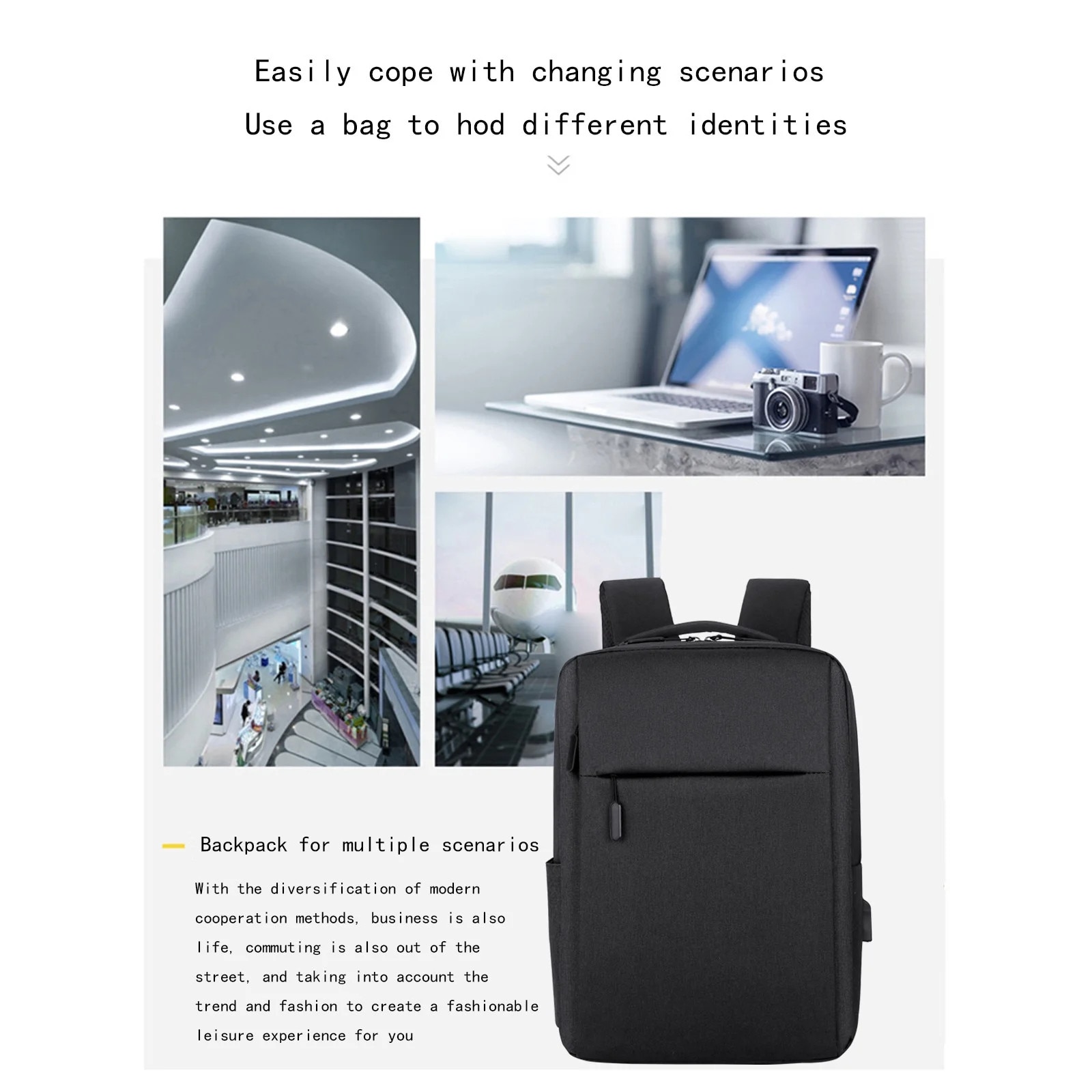 Rucsac business cu port USB, negru, 41x29x12cm