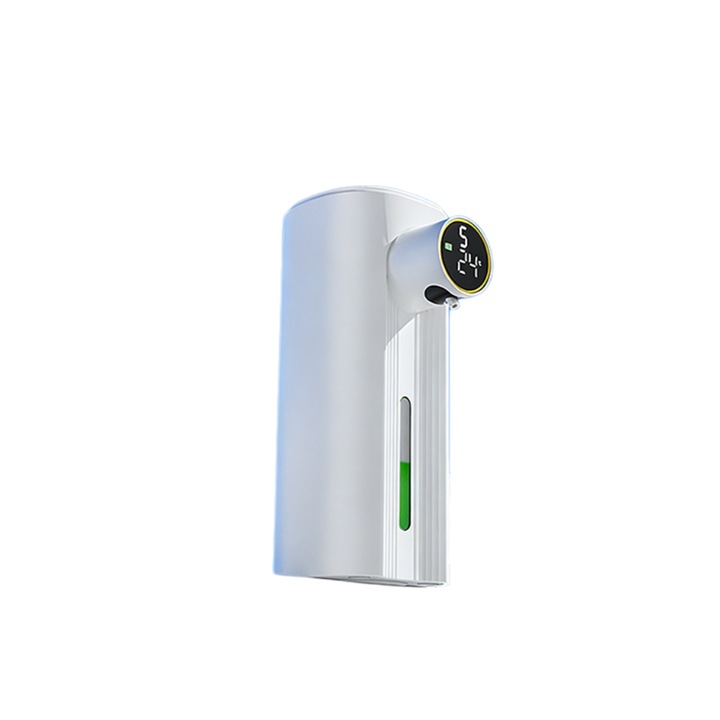 Dispenser portabil de sapun lichid cu senzor, montat pe perete, cu 5 niveluri de reglare, capacitate de 350 ml, incarcare prin port Type-C, rezistenta la apa IPX6, dimensiuni 184, 5 × 80 mm, culoare alb
