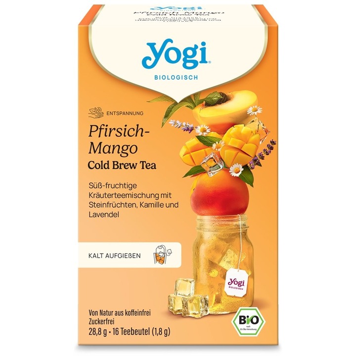 Ceai rece, Yogi, Cold Brew Piersica-Mango, BIO, 16 pliculete
