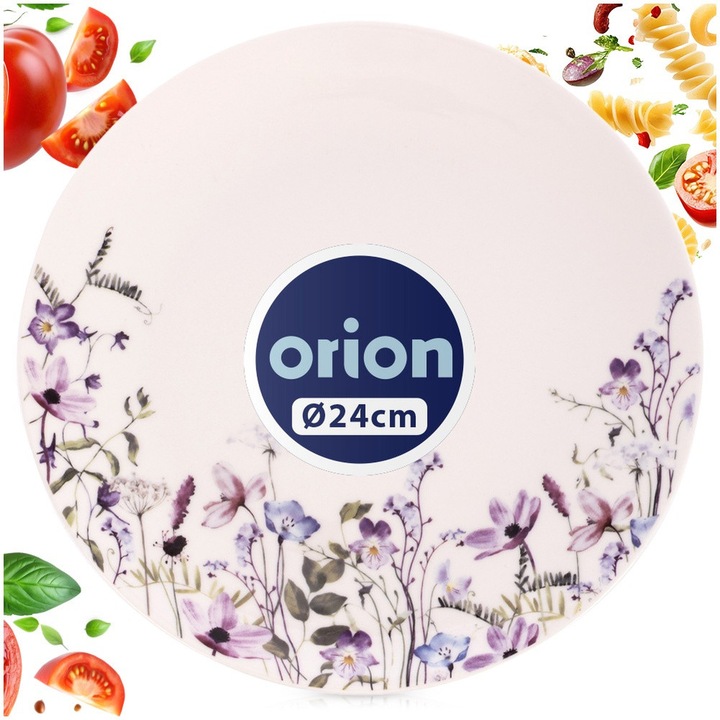 Farfurie Intinsa, Orion, Louka Decor Floral, 27x2.5 cm, Alb, Portelan, Platou Pentru Servire Fel Principal Si Desert, Vas Elegant Pentru Uz Zilnic Si Restaurante, Compatibil Cu Masina De Spalat Vase Si Microunde