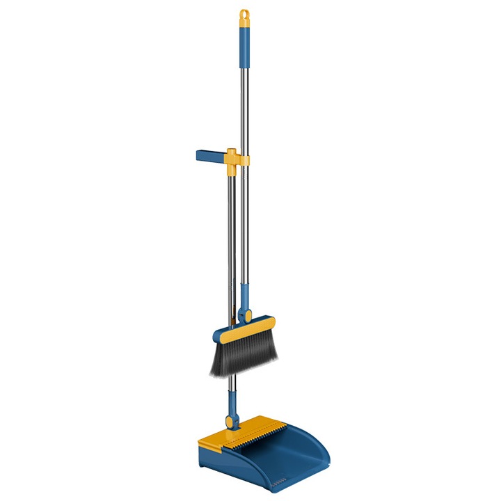 Set de perie si perie cu maner lung pentru praf, matura si set de stergere a prafului, ventuza magnetica pliabila cu prindere rapida, matura rotativa la 180 de grade pentru uz interior, bucatarie si gradina