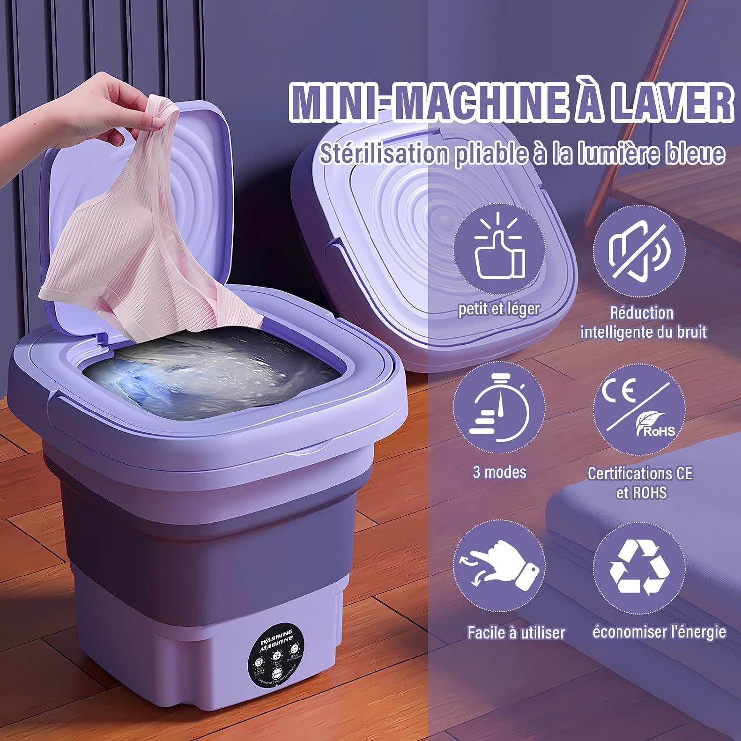 Masina de spalat portabila, masina de spalat pliabila de 9L, mini masina de spalat si centrifugare, masina de spalat mica pentru sosete, lenjerie intima sau articole mici