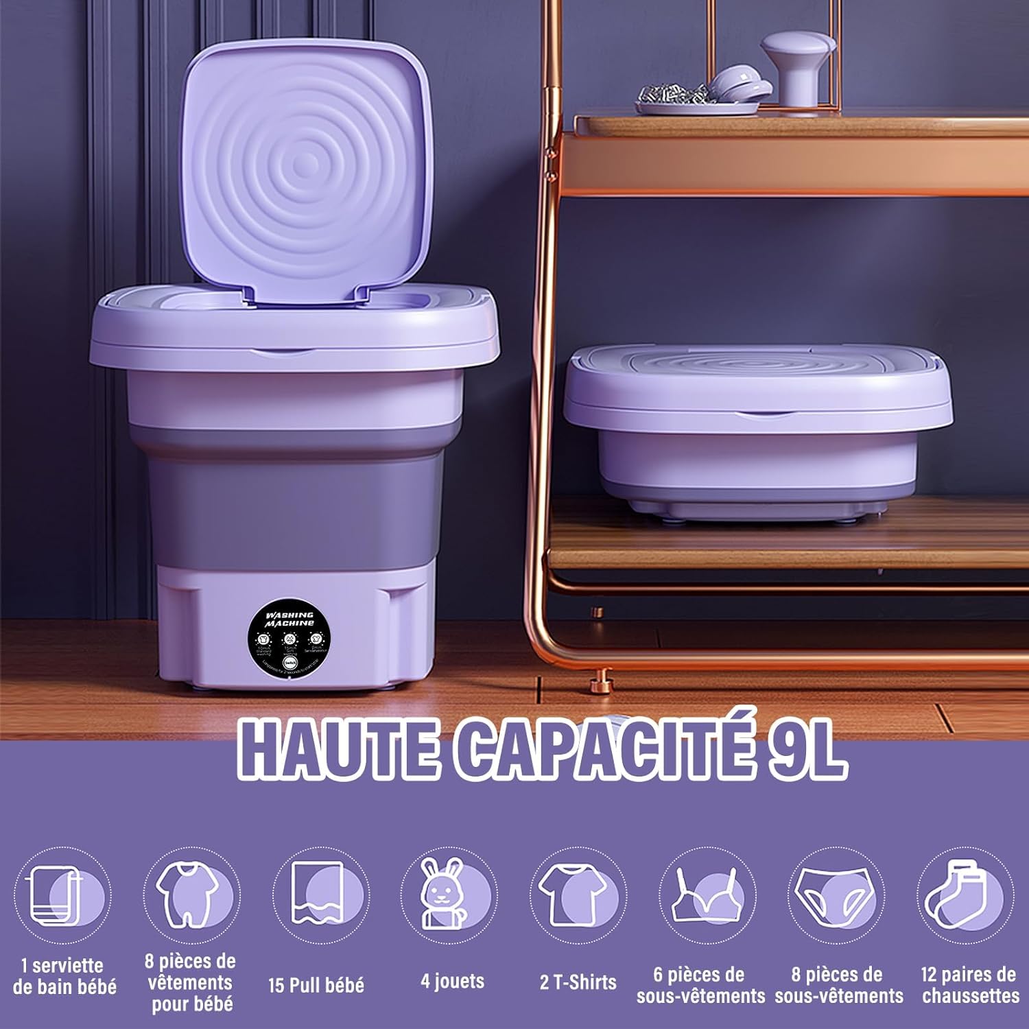 Masina de spalat portabila, masina de spalat pliabila de 9L, mini masina de spalat si centrifugare, masina de spalat mica pentru sosete, lenjerie intima sau articole mici
