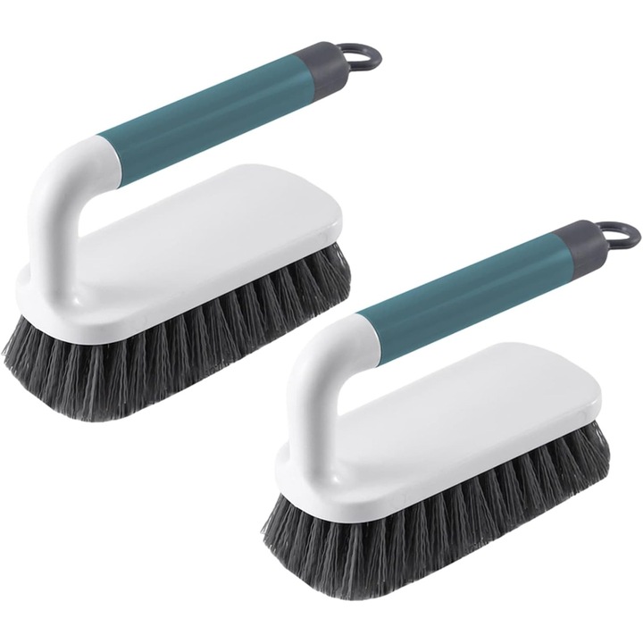 Perie de frecat, set de 2 perii de curatat, perii de curatat rezistente cu maner, pentru dus, baie, covor, bucatarie si cada (verde)