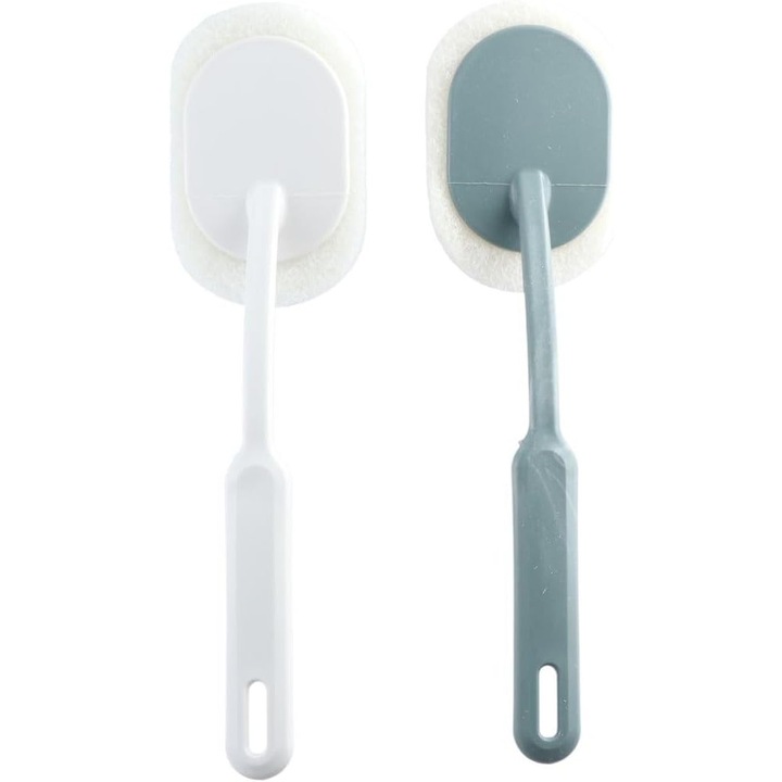 Burete de curatat cu maner lung, 2 buc perie de curatare cu burete cu cap larg, burete de curatat acasa, instrumente de curatare pentru faianta, cada de baie, toaleta, sticla, perete, chiuveta