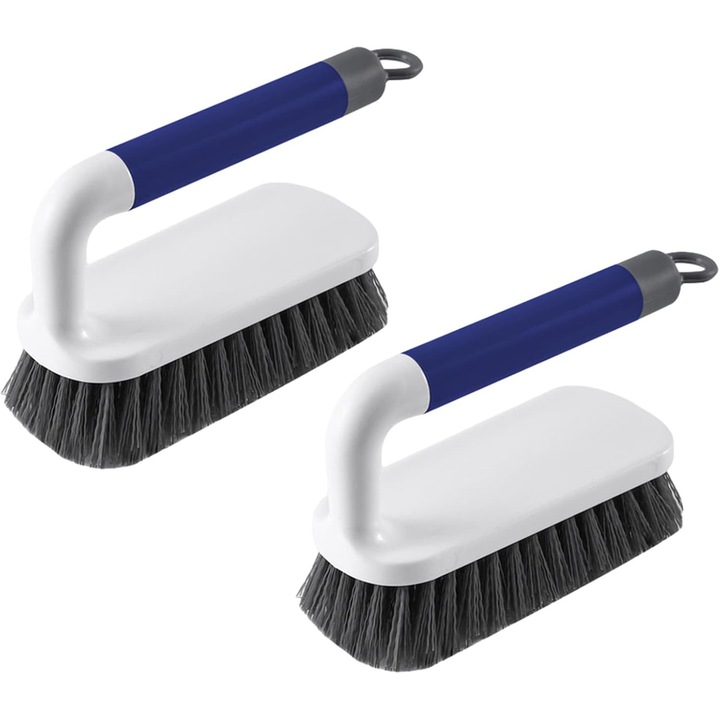 Perie de frecat, set de 2 perii de curatat, perii de curatat rezistente cu maner, pentru dus, baie, covor, bucatarie si cada (albastru)