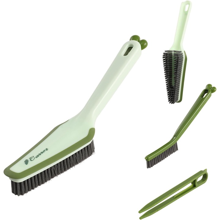 Perie de curatare detasabila 3 in 1 pentru uz casnic, perie de frecat multifunctionala cu peri duri si maner, perie ideala pentru frecat rosturi in crapaturi, bucatarie, baie, ferestre, curatarea incaltamintei (verde)