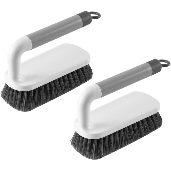 Perie de frecat, set de 2 perii de curatat, perii de curatat rezistente cu maner, pentru dus, baie, covor, bucatarie si cada (gri)