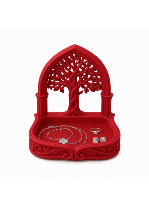 Sylora ékszerrendező, PrintForge®, 3D nyomtatott, 19x15x20 cm, PLA-ból készült, BPA-mentes, Piros