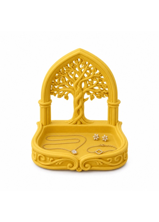 Sylora ékszerrendező, PrintForge®, 3D nyomtatott, 19x15x20 cm, PLA-ból készült, BPA-mentes, sárga