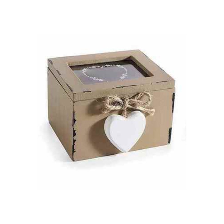 Cutie pliculete ceai sticla lemn maro vintage cm 10 x 9, 5 x 7 H