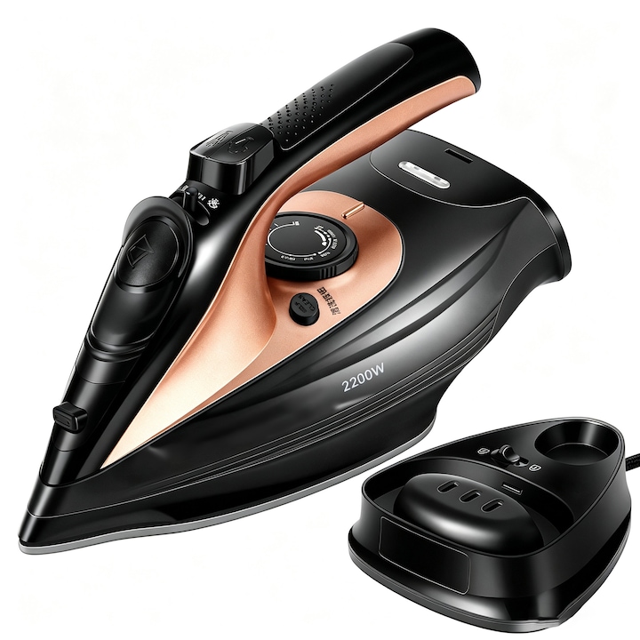 Fiare, statii & aparate de calcat cu abur DONFANLIA® 2400 W, aparat de calcat suspendat pentru calcat uscat si umed, fier de calcat cu abur, fier de calcat portabil de uz casnic, negru si auriu