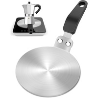 Placa adaptor pentru plita cu inductie, BLISSBUZZ, 13 cm, pentru vase necompatibile cu inductia, 3 straturi din inox si aluminiu, maner termoizolant, compatibila cu plite pe gaz, electrice si vitroceramice, Argintiu/Negru