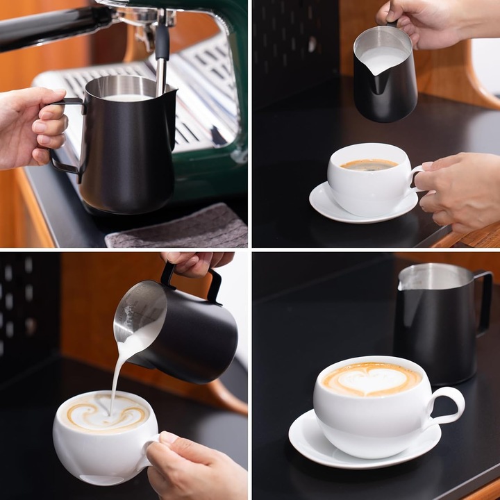 Cana de spumat lapte, 600 ml 20 oz – Cana din otel inoxidabil pentru spumarea laptelui, ibric pentru aburit lapte, pentru cafea, cappuccino, latte art, pentru barista, cu stilou de decorat