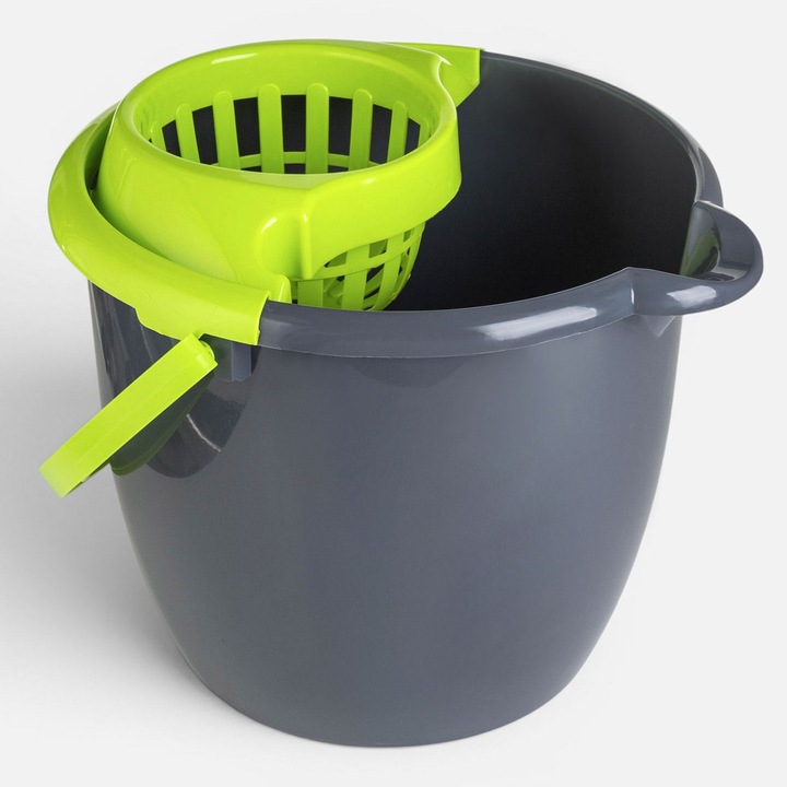 Galeata Rotunda Gri pentru Mop cu Storcator Verde 13L