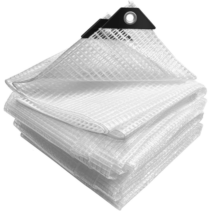 Prelata de protectie din polietilena 180g/m², ultra-rezistenta, impermeabila, acoperita cu inele de aluminiu, husa impermeabila pentru gradina, piscina, 2x3m, alba