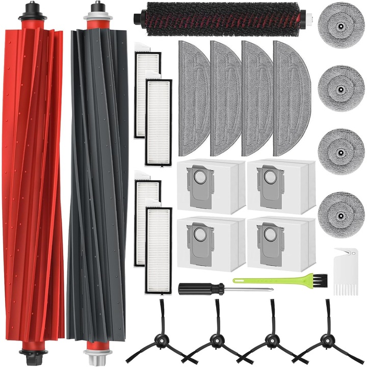 Accesoriu pentru Roborock S8 MaxV Ultra Kit de piese de schimb, 2 perii principale, 4 saci de praf, 4 lavete de curatare, 4 filtre, 4 mopuri, 4 perii laterale, 1 perie de curatare