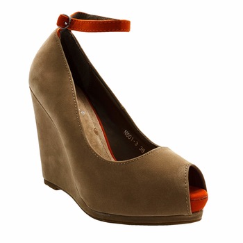 Pantofi decupati cu platforma LEMAX, din piele intoarsa, cu bretea portocalie, Maro Pantofi decupati cu platforma LEMAX, din piele intoarsa, cu bretea portocalie, Maro