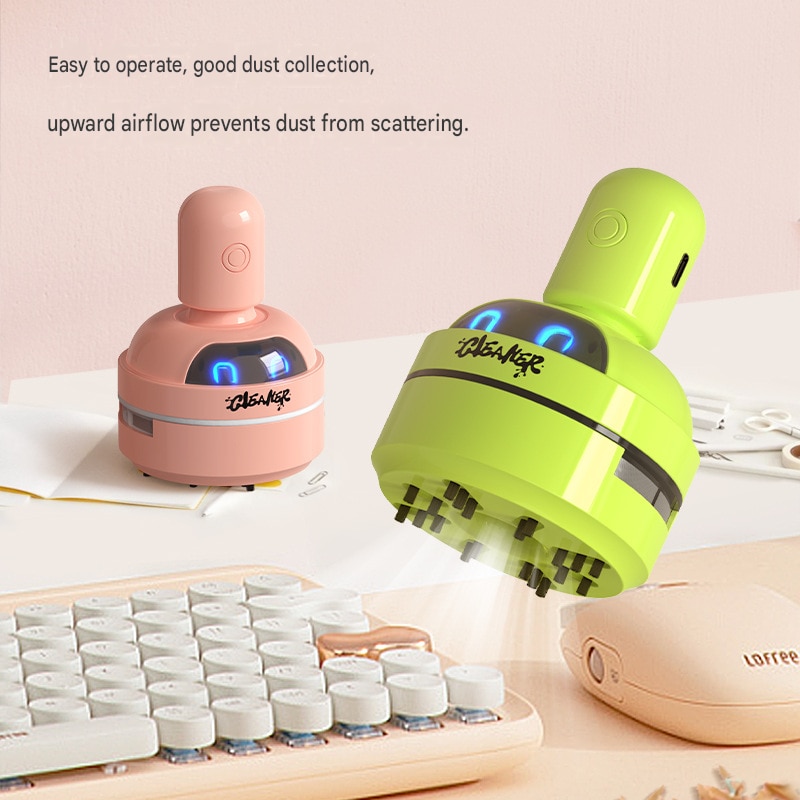 Mini aspirator de birou cu desene animate, radiera portabila, instrument de curatare pentru tastaturi studentesti si aschii de creioane, alb