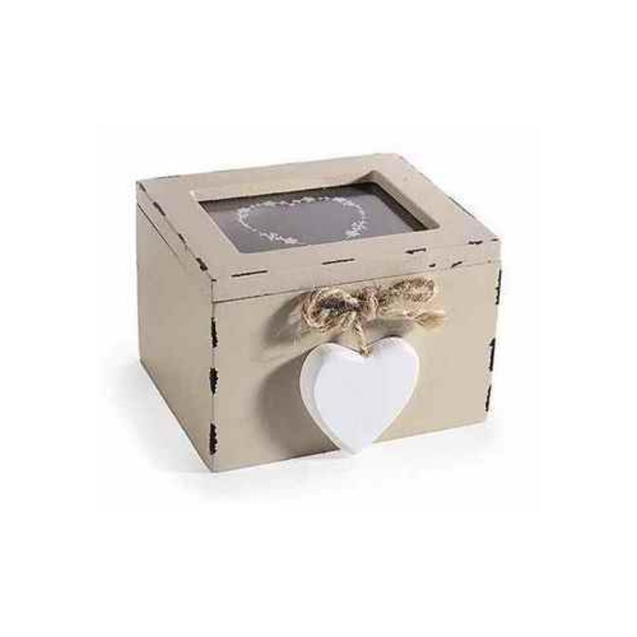 Cutie pliculete ceai sticla lemn bej vintage cm 10 x 9,5 x 7 H