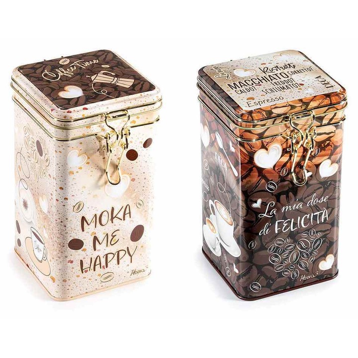 Set 2 cutii depozitare cafea inchidere ermetica metal multicolor 2 x 9 x 9 x 17 H