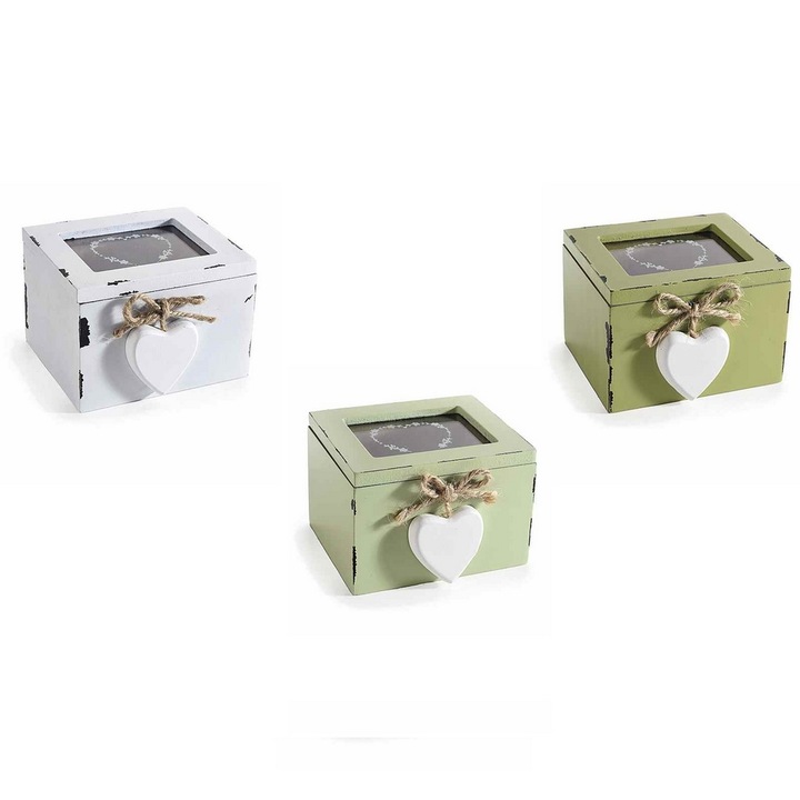 Set 3 cutii pliculete ceai sticla lemn multicolor vintage 10 x 9, 5 x 7 H