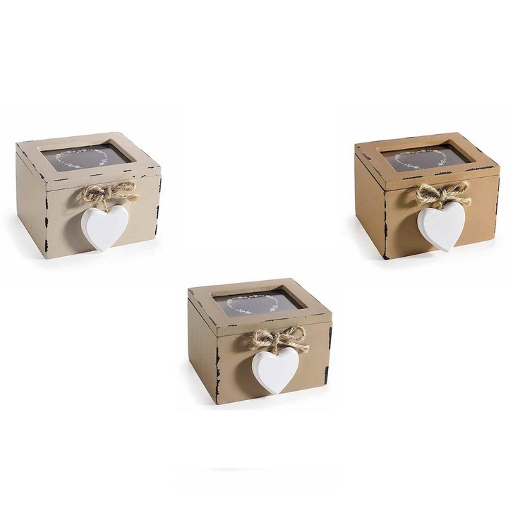 Set 3 cutii pliculete ceai sticla lemn maro vintage 10 x 9, 5 x 7 H