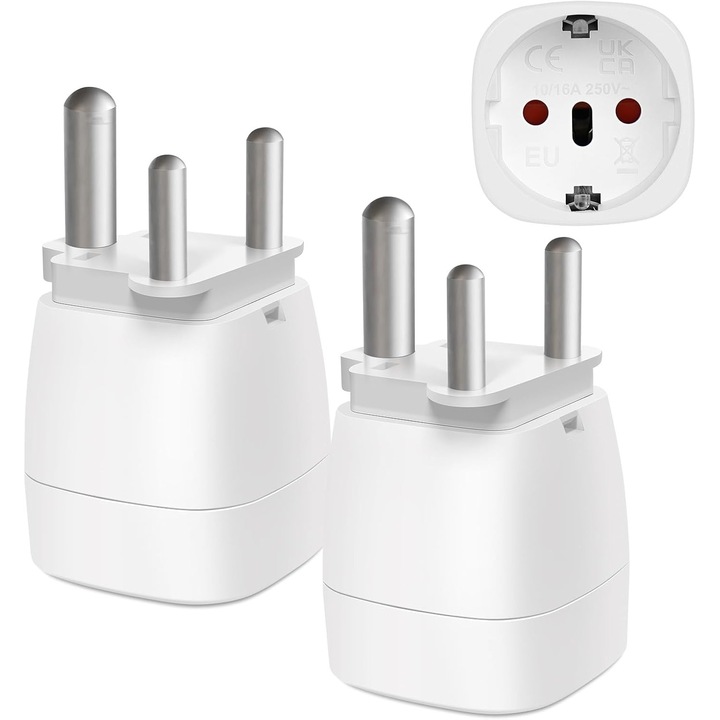 Adaptor de calatorie aplicabil [2 bucati] Franta - Africa de Sud, Europa cu 2 pini la tip M cu 3 pini, adaptor de priza pentru Mozambic, Bhutan, Namibia, Botswana