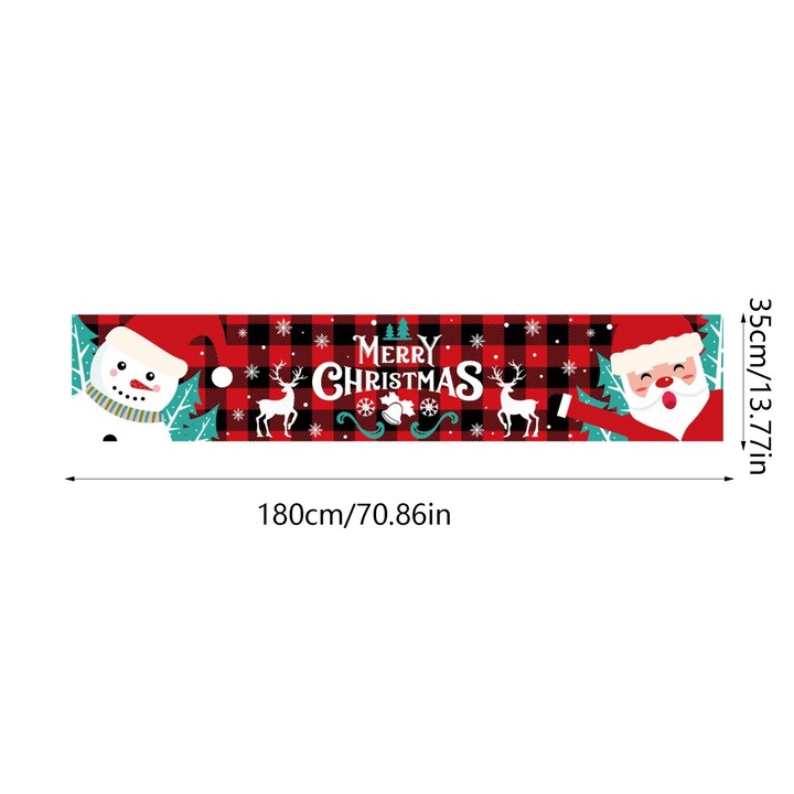 YANYXR BCS2900676 asztali futó, textil anyagból, karácsonyi mintákkal (Mikulás, hóember) nyomtatva, többszínű, 180 x 35 cm