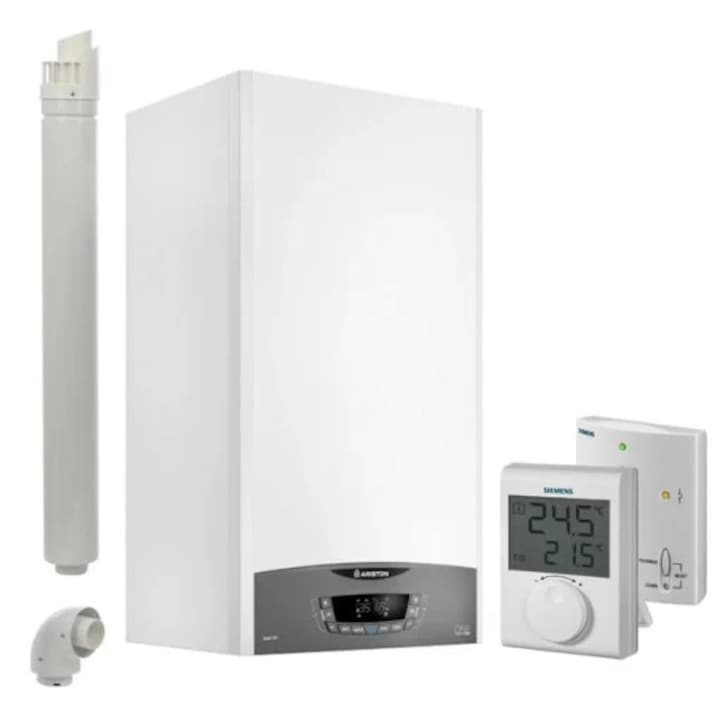 Centrala termica pe gaz/GPL in condensare Ariston Clas One 24 kW, Modul Wi-Fi integrat, Schimbator de caldura XtraTechTM din otel inoxidabil, Clasa A, Functia Confort, Termostat RF Siemens + Kit de evacuare inclus