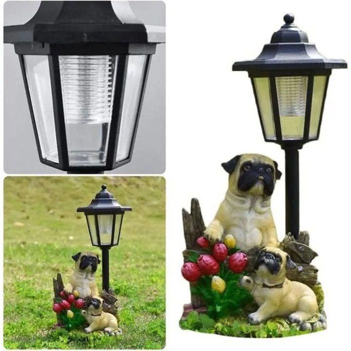 Lampa solara decorativa hexagonala rasina, gradina, lumina de noapte caine