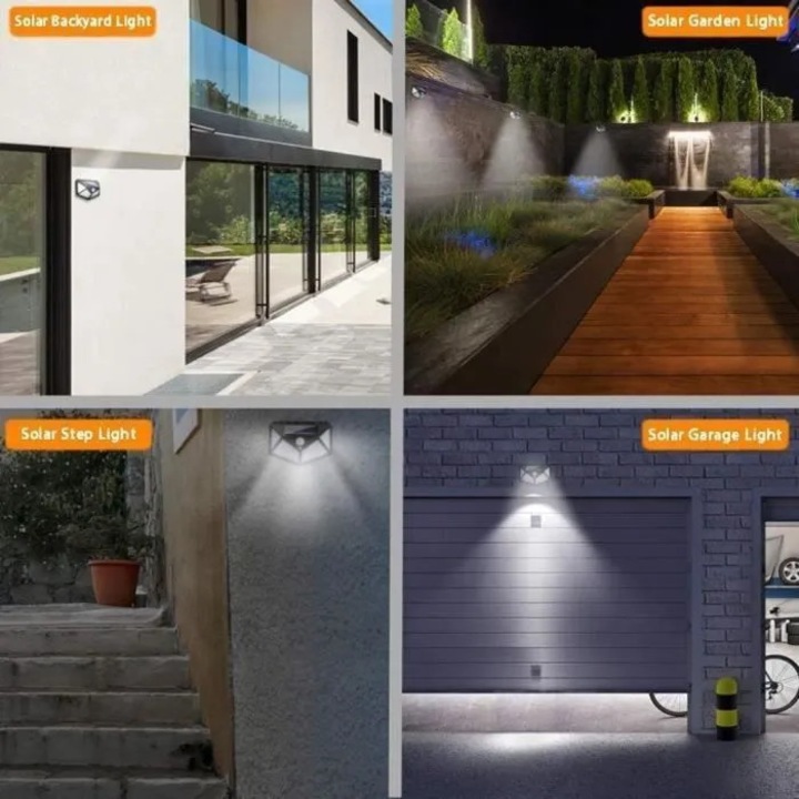 Lampa solara, set 2 bucati, 100 LED, detector miscare, exterior
