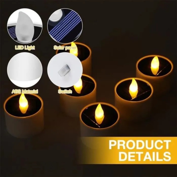 Set 8 lumanari solare LED galbene reincarcabile rezistente la apa IP42