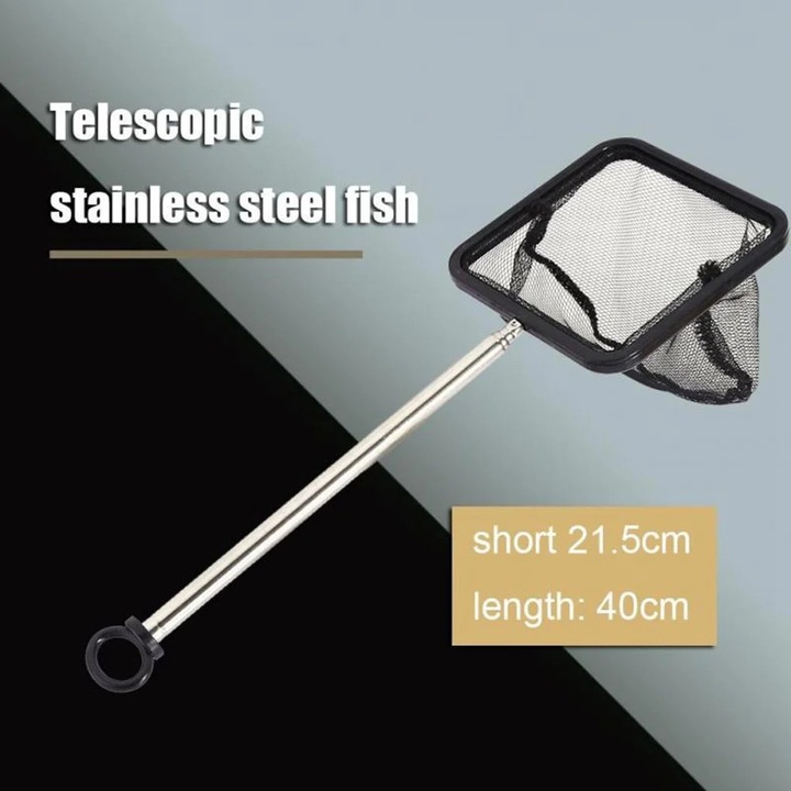 Plasa pescuit creveti telescopica, negru, 22x7.5x1cm, otel inoxidabil si plasa nylon moale