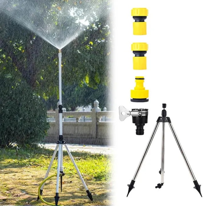 Aspersor rotativ pe trepied telescopic, inox, reglabil, 360 grade