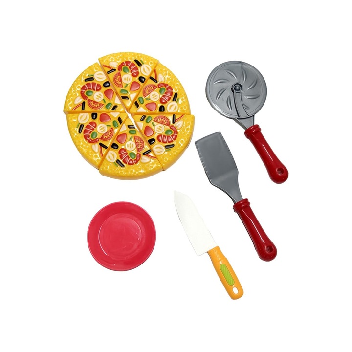 Set jucarie pizza taiata, 6 parti, galben, 15.5x15.5x2 cm