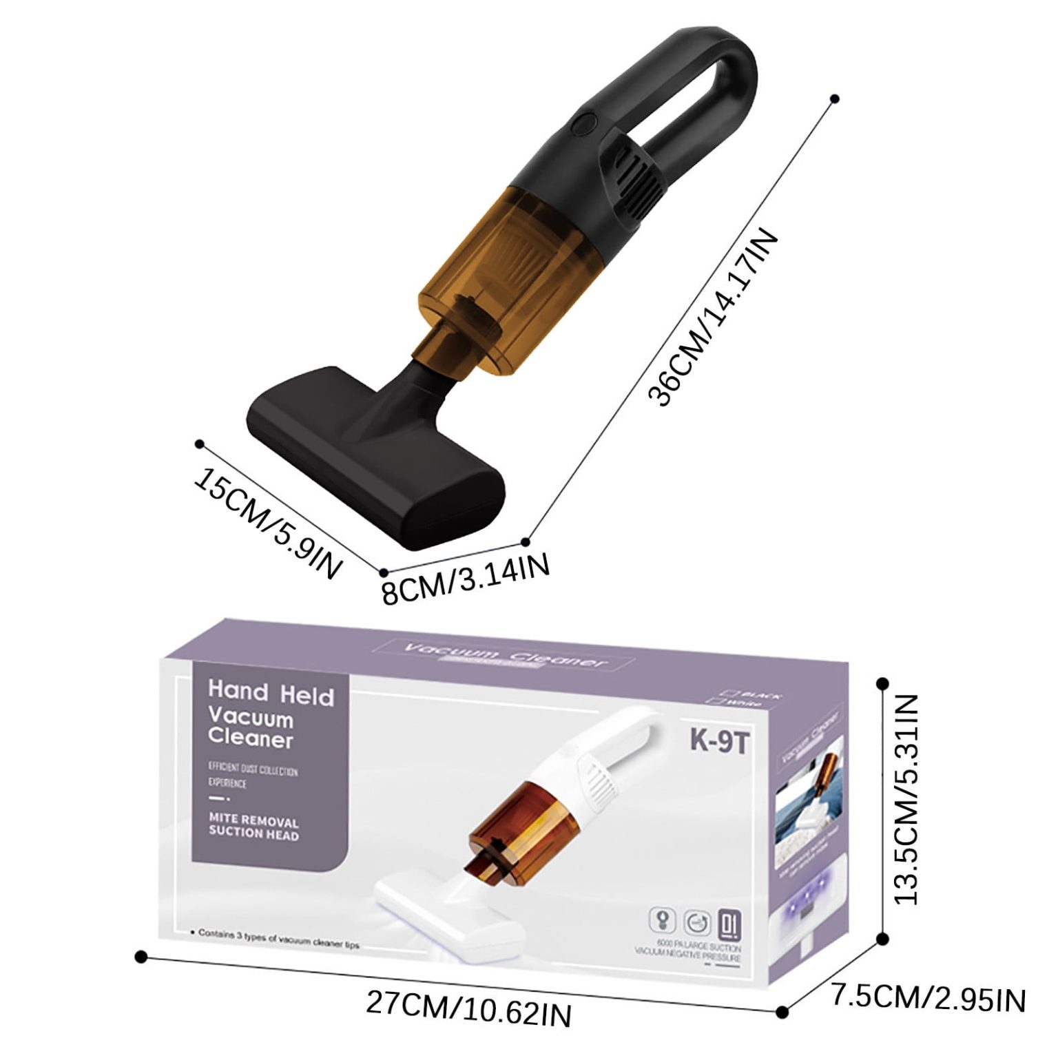 Aspirator portabil pentru saltea, multifunctional, 15x8x36cm, alb