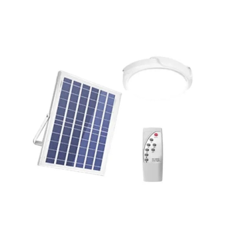 Lampa solara rotunda LED, plafoniera, alb, IP67, cu telecomanda