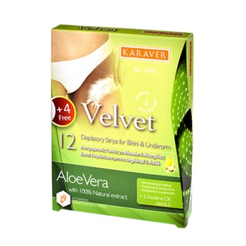 Benzi depilatoare bikini ,Karaver, cu ALOE VERA 12 buc+ 4 free+2 servetele Benzi depilatoare bikini ,Karaver, cu ALOE VERA 12 buc+ 4 free+2 servetele