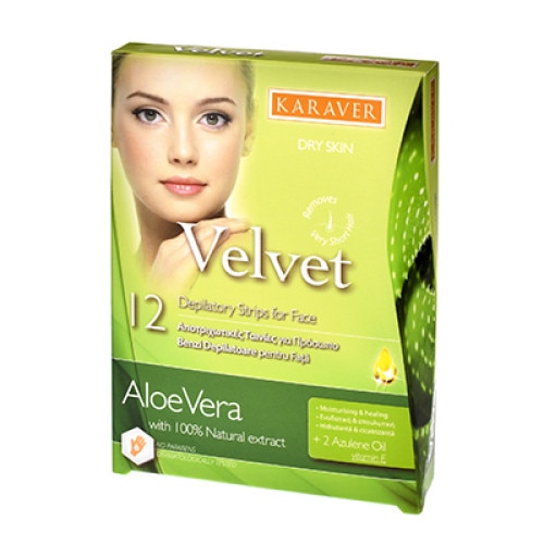 Benzi depilatoare fata, Karaver, cu ALOE VERA 12 buc +2 servetele