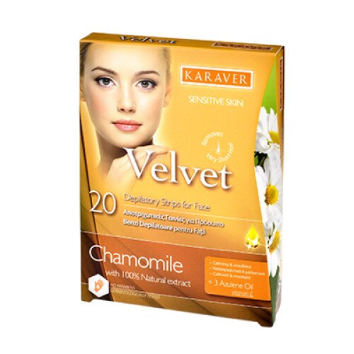 Benzi depilatoare fata, Karaver, CHAMOMIL 20 buc+3 servetele