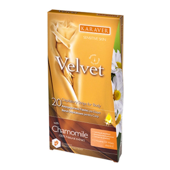 Benzi depilatoare corp, Karaver, CHAMOMIL 20 buc +3 servetele