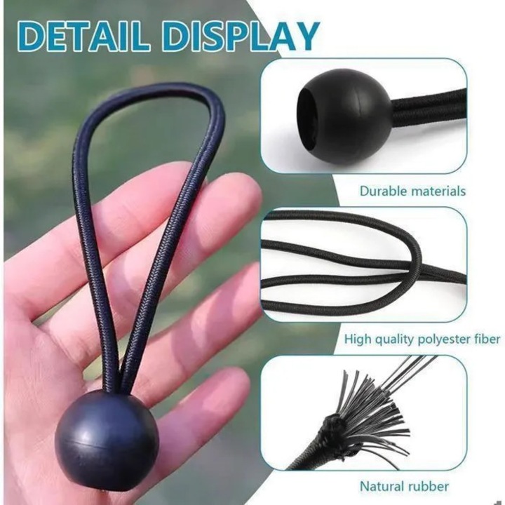 Set 30 bucati corzi elastice cu bile, negre, 15cm, accesorii corturi
