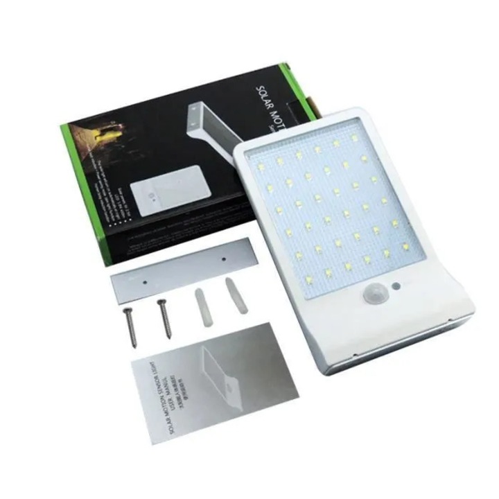 Lampa solara de perete 36 LED impermeabila cu senzor miscare, alba