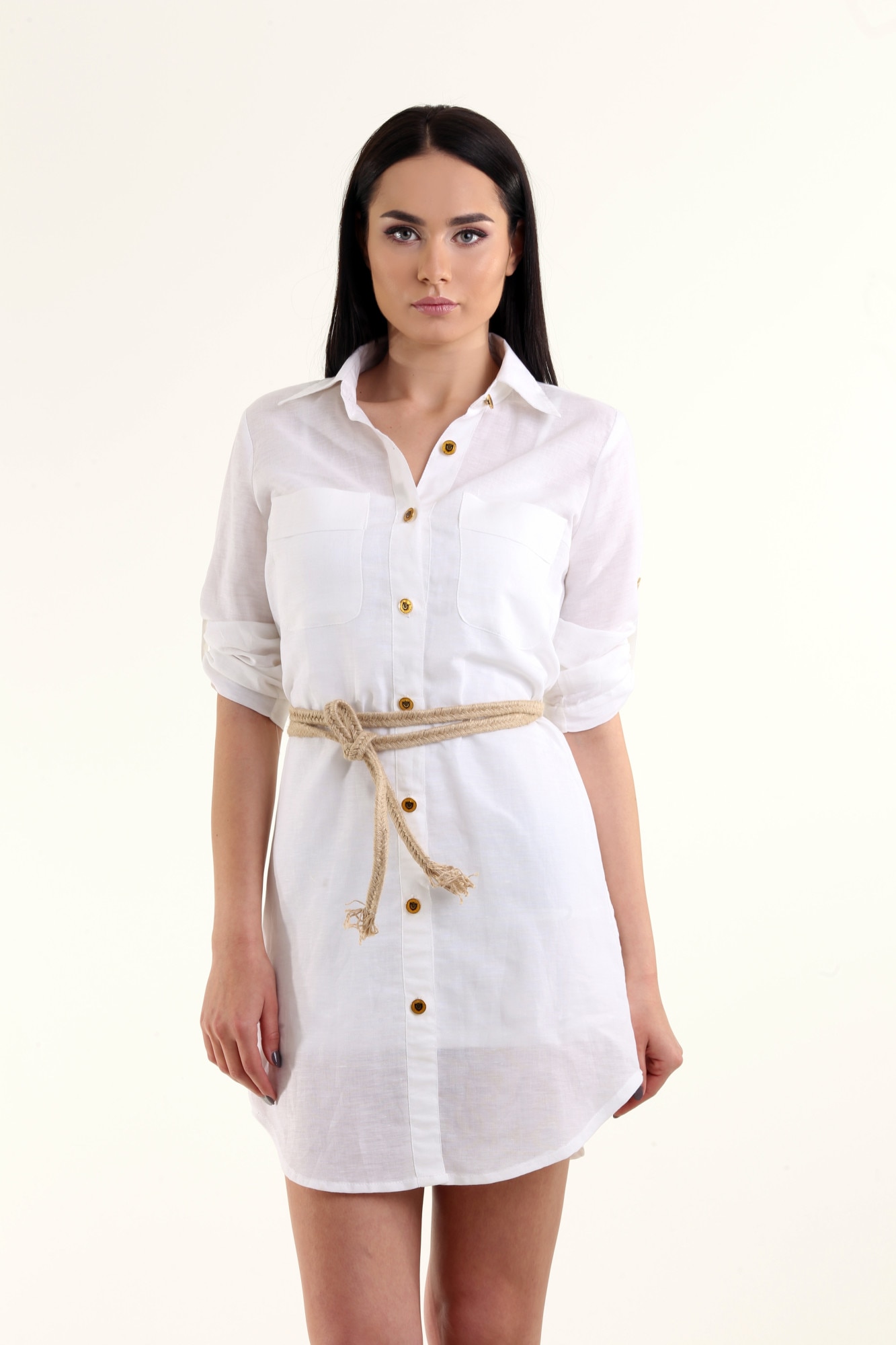 Rochie de dama MARYETT Ira, Model Camasa, Alb