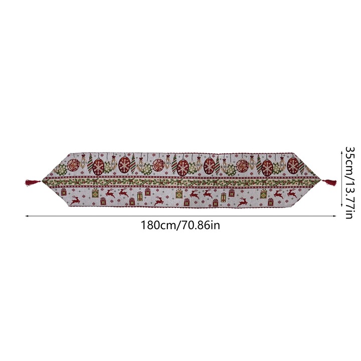YANYXR BCS2900809 asztali futó, karácsonyi mintával, 95% poliészter/5% spandex anyag bojtos díszítéssel, többszínű, 180 x 35 cm