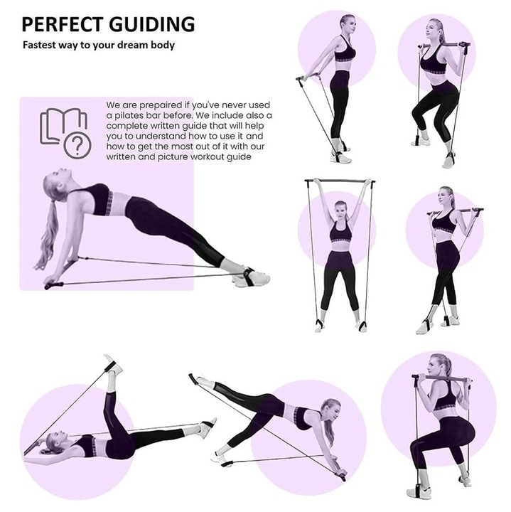 Pilates rúd elasztikus szalagokkal otthoni edzéshez, fekete