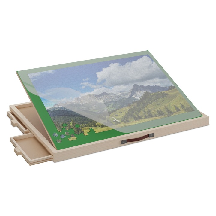 Накланяща се маса за пъзели Relaxdays, борово дърво, 81x57x4см, натурален, 4 чекмеджета