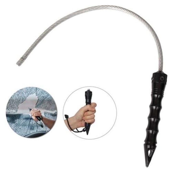 Dispozitiv siguranta auto, ciocan spargere geam, negru, 64cm