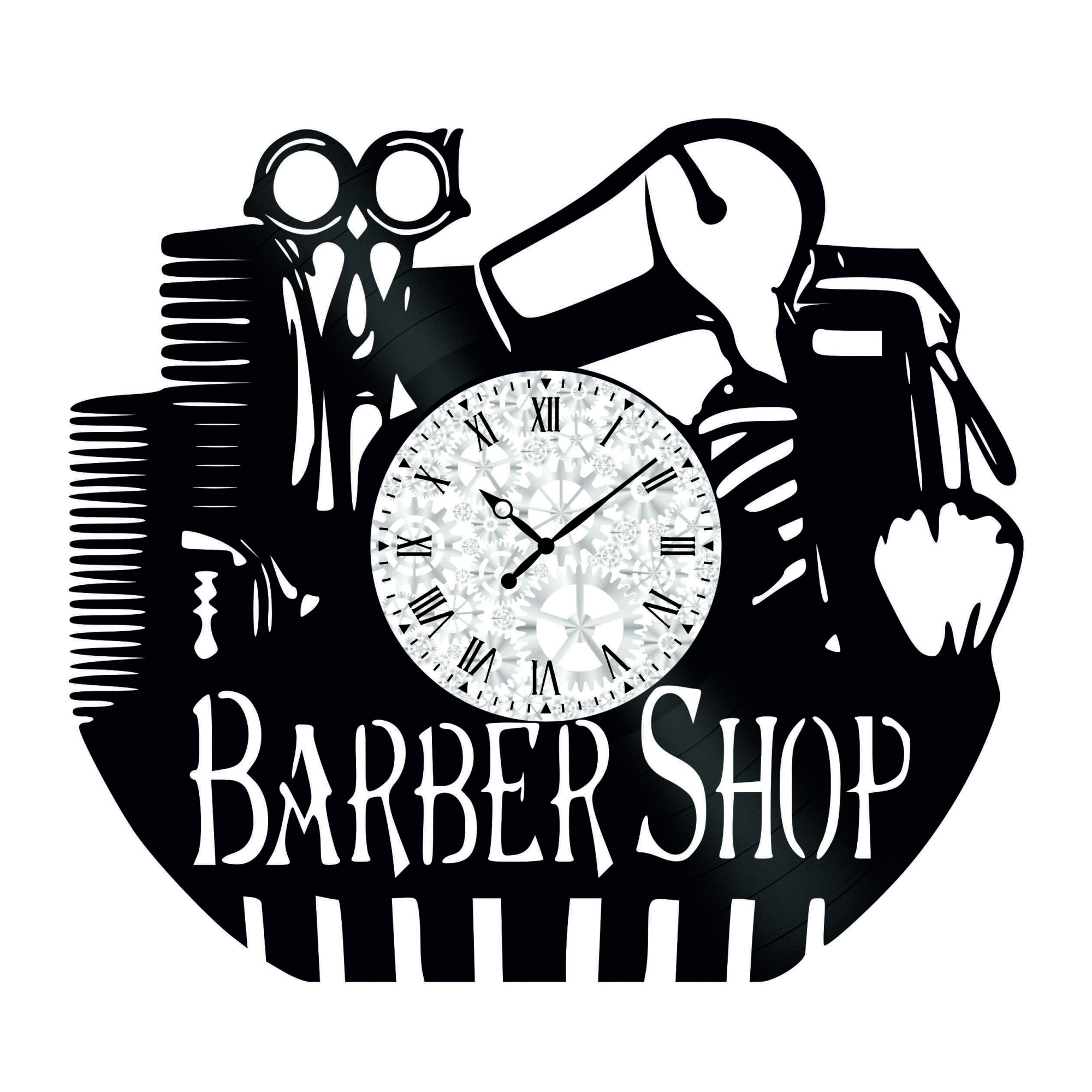 Ceas de perete Vintage din Vinyl - Revival Vinyl Wall Clock Barber Shop 2